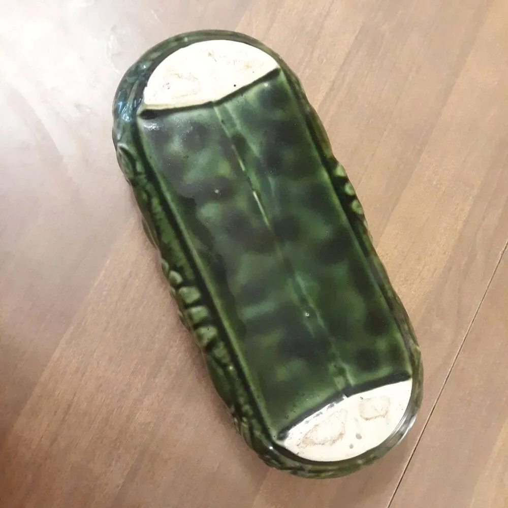 Vintage Green Ceramic Pottery Planter Raised Fruit Motif Mid Century Modern
